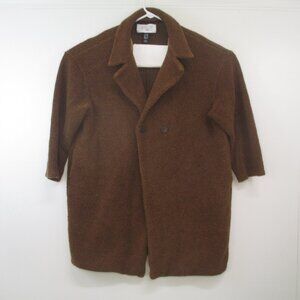 Harris Wharf London Faux Fur Wool Blend Coat 2 Button Size 48 IT XL Boucle